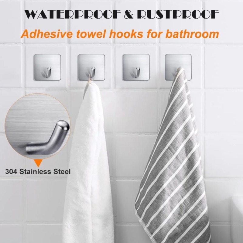 Kitchen Uncle - 4 Ganchos Autoadhesivos de Acero Inoxidable,